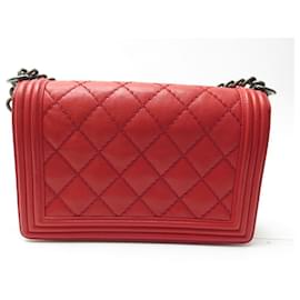 Chanel-SAC A MAIN CHANEL GRAND BOY CUIR MATELASSE ROUGE BANDOULIERE PURSE HANDBAG-Rouge