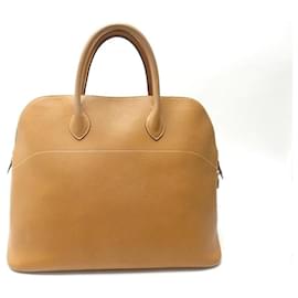 Hermès-BOLSA VINTAGE HERMES BOLIDE 45 BOLSA DE MÃO NATURAL DE COURO COM SEMENTES MARROM CLARO-Marrom