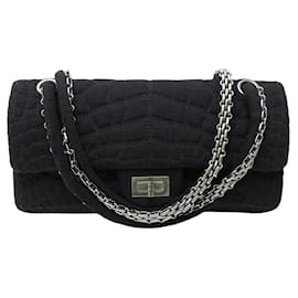 Chanel-Chanel handbag 2.55 CROCO CROC EAST WEST JERSEY CROSSBODY HAND BAG-Black