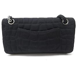 Chanel-Chanel handbag 2.55 CROCO CROC EAST WEST JERSEY CROSSBODY HAND BAG-Black