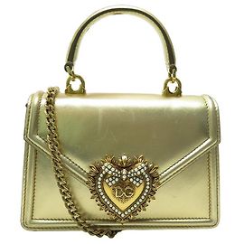 BOLSA DOLCE & GABBANA DEVOTION PM BB6711 BOLSA DE MÃO DE COURO DOURADA Dourado
