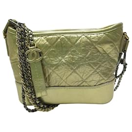 Chanel-CHANEL GABRIELLE PM HANDBAG GOLD QUILTED LEATHER CROSSBODY HAND BAG-Golden