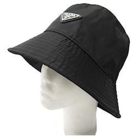 Prada-NEW BOB PRADA HAT NYLON XL T60 METAL LOGO BLACK BUCKET HAT-Black