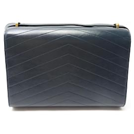 Chanel-NEW CHANEL FLAP BAG PARIS HAMBURG CHEVRON BANDOULIERE HANDBAG-Navy blue