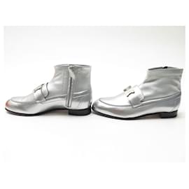 Hermès-NEW HERMES ANKLE BOOTS SAINT HONORE 35 SILVER LEATHER + SHOES BOX-Silvery