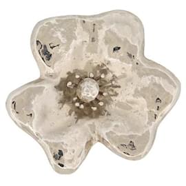BROCHE VINTAGE YVES SAINT LAURENT BROCHE FLOR PENSEE RIVRE GAUCHE METAL PLATA Plata