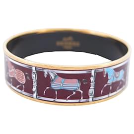 Hermès-HERMES PRINTED BRACELET COVERS & DAYWEAR 22 ENAMEL BANGLE-Golden