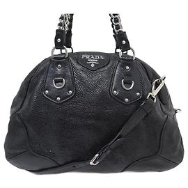 BOLSA PRADA BAULETTO EM BOLSA DE COURO GRAINADO BOLSA DE MÃO DE COURO Preto