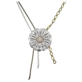 Lanvin-VINTAGE LANVIN FLOWER NECKLACE WITH STRASS 50 METAL TWO-TONE STEEL FLOWER NECKLACE-Other