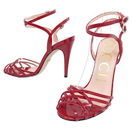 Gucci-NEUF CHAUSSURES GUCCI RED DRACONIA 38.5 SANDALES EN CUIR VERNIS ROUGE SHOES-Rouge