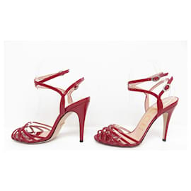 Gucci-NEW GUCCI RED DRACONIA SHOES 38.5 RED PATENT LEATHER SANDALS SHOES-Red