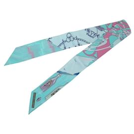 Hermès-NEUF FOULARD HERMES TWILLY CALECHE MORS ET BOUTEILLES 063158S SOIE SCARF-Turquoise