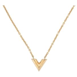 Louis Vuitton-LOUIS VUITTON ESSENTIAL V M HALSKETTE61083 42-48CM METALL GOLDENE HALSKETTE-Golden
