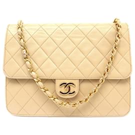 Chanel-VINTAGE CHANEL ZEITLOSE HANDTASCHE 22CM BEIGE GESTEPPTE HANDTASCHE AUS LEDER-Beige