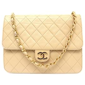 Chanel-VINTAGE SAC A MAIN CHANEL TIMELESS 22CM CUIR MATELASSE BEIGE HAND BAG-Beige