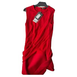 Vestido Alexander McQueen Rojo de Algodón con Efecto Drapeado Roja
