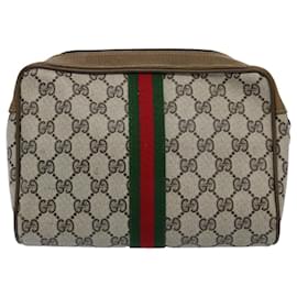 Gucci-GUCCI GG Supreme Web Sherry Line Clutch Bag Beige Red Green Auth yk9805-Red,Beige,Green