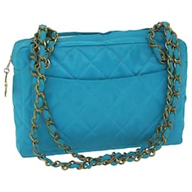 Chanel-CHANEL Bolsa de Ombro com Corrente Matelassê Lona Azul Turquesa CC Auth bs10627-Outro