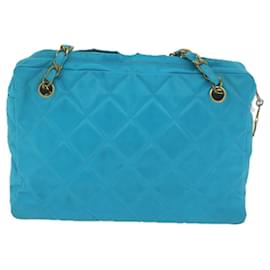 Chanel-CHANEL Matelasse Chain Shoulder Bag Canvas Turquoise Blue CC Auth bs10627-Other