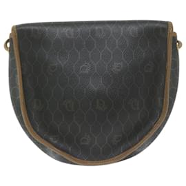 Christian Dior-Christian Dior Honeycomb Canvas Shoulder Bag PVC Leather Black Auth am5361-Black