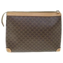 Céline-CELINE Macadam Canvas Clutch Bag PVC Leather Brown Auth yk9795-Brown