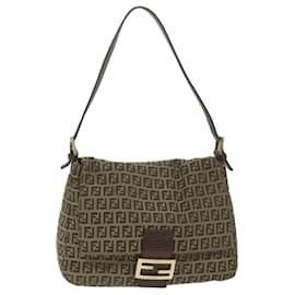 Fendi-FENDI Zucchino Canvas Mamma Baguette Umhängetasche Braun Auth hk949-Braun