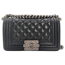 Chanel-Chanel Boy small black grained leather bag-Black