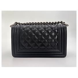 Chanel-Chanel Boy small black grained leather bag-Black