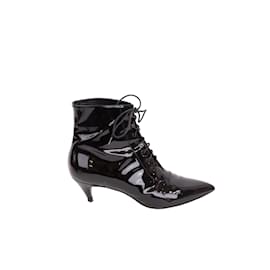Saint Laurent-Patent leather lace-up boots-Black