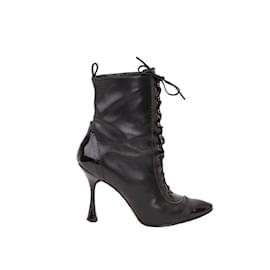 Manolo Blahnik-Leather Lace-up Boots-Black