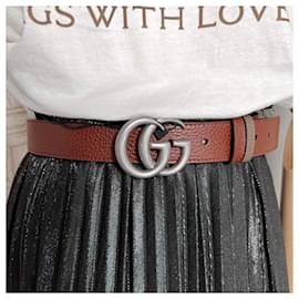 Gucci-Cinturón mediano reversible GG Marmont negro y marrón - Talla 80/32-Castaño