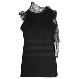 Red Valentino-Red Valentino Lace Collar Sleeveless Top in Black Cotton-Black
