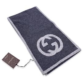 Gucci-Grauer Kaschmir-Unisex-Schal mit GG-Logo 23 x 180 cm-Grau