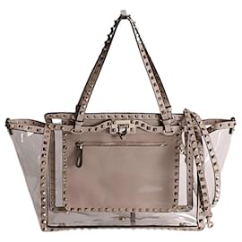 Valentino-Valentino Garavani tote bag with Rockstud shoulder strap in PVC and leather-Pink