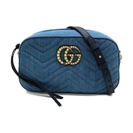 Gucci-Gucci Marmont Denim Crossbody Bag 448000-Blue