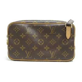 Louis Vuitton-Bolsa Louis Vuitton Monogram Pochette Marly Bandouliere em lona M51828 em boas condições-Marrom