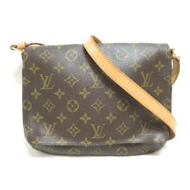 Louis Vuitton-Louis Vuitton Monograma Musette Tango Bolsa Crossbody de lona com alça longa M51388 em boa condição-Marrom