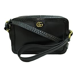 Gucci-Bolsa de ombro de couro com relevo GG Marmont 710861-Preto