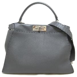 Fendi-Medium Peekaboo Leather Two-Way Bag 8BN290-Grey