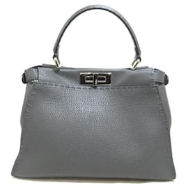 Fendi-Medium Peekaboo Leather Two-Way Bag 8BN290-Grey