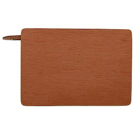 Louis Vuitton-Bolsa Clutch LOUIS VUITTON Epi Pochette Homme Marrom Zíper dourado M52528 Auth th4383-Marrom,Outro