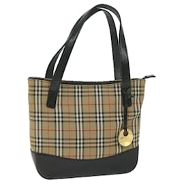 Burberry-BURBERRY Nova Check Sac à Main Nylon Cuir Beige Authentique 61397-Beige