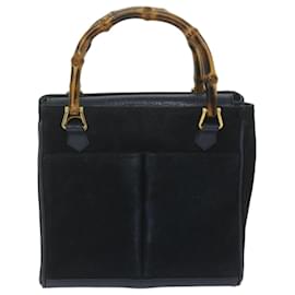 Gucci-GUCCI Bamboo Hand Bag Suede 2way Navy 000 122 0316 Auth ep2792-Navy blue