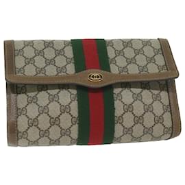 Gucci-GUCCI GG Supreme Web Sherry Line Clutch Bag Beige Red 41 014 3087 25 Auth ep2616-Red,Beige