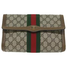 Gucci-GUCCI GG Supreme Web Sherry Line Clutch Bag Beige Red 41 014 3087 25 Auth ep2616-Red,Beige