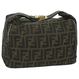 Fendi-FENDI Zucca Canvas Handtasche Schwarz Braun Auth bs10753-Braun,Schwarz