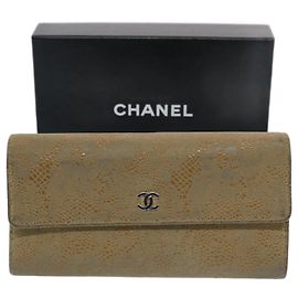 CHANEL Long Wallet Suede Beige CC Auth bs10744 Beige
