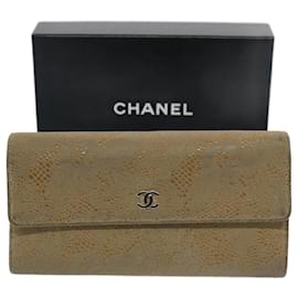 Chanel-CHANEL Long Wallet Suede Beige CC Auth bs10744-Beige