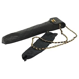 Chanel-CHANEL Etui parapluie à chaîne Matelasse Cuir verni Noir Auth CC 61942-Noir