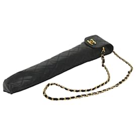 Chanel-CHANEL Matelasse Chain Umbrella Case Patent leather Black CC Auth 61942-Black